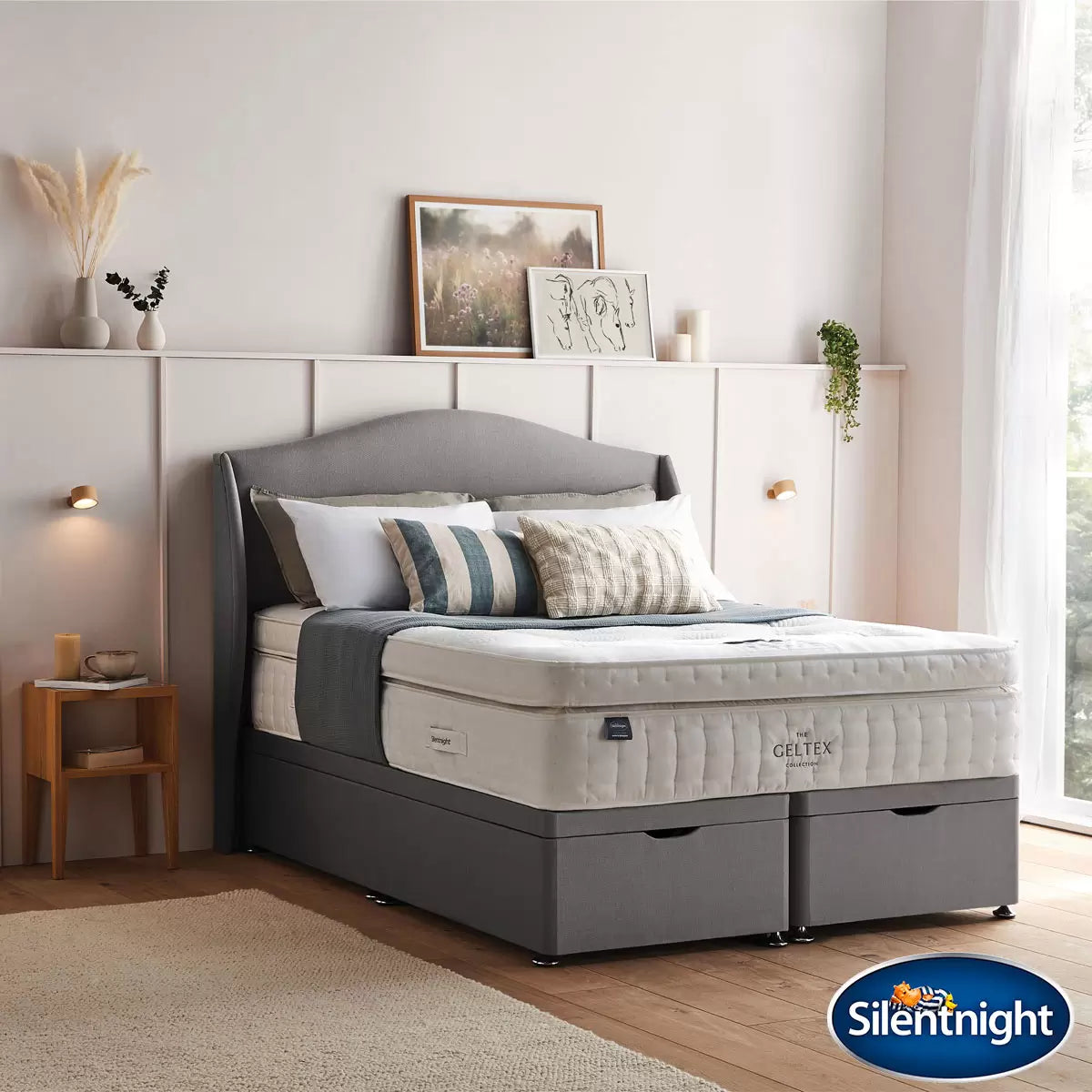 Silentnight Geltex 4000 Pocket Boxtop Mattress & Slate Grey Full Ottoman Divan