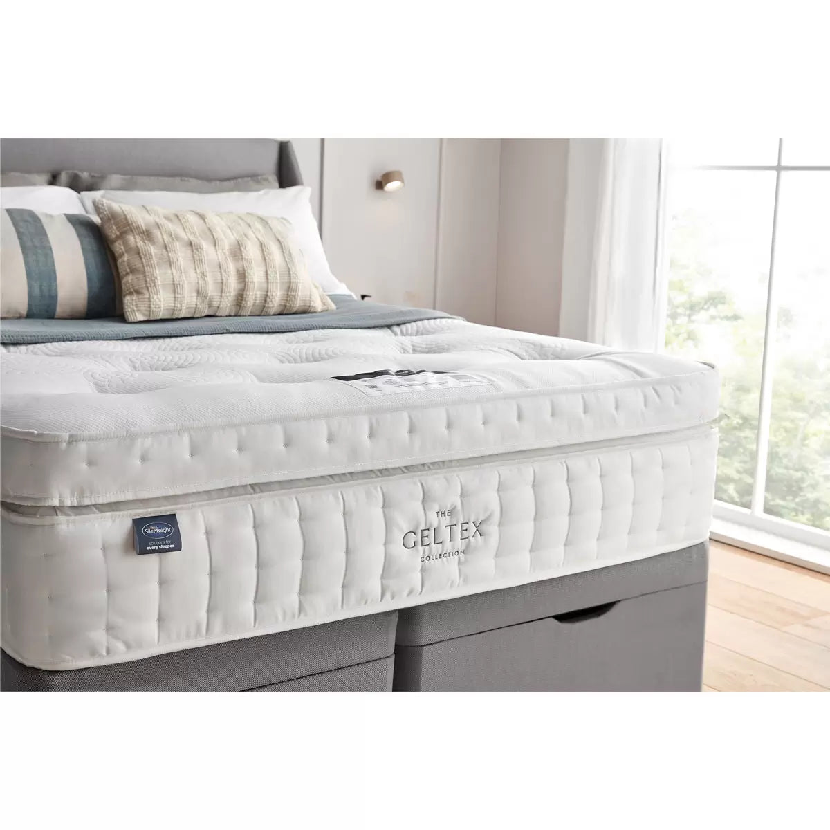 Silentnight Geltex 4000 Pocket Boxtop Mattress & Slate Grey Full Ottoman Divan