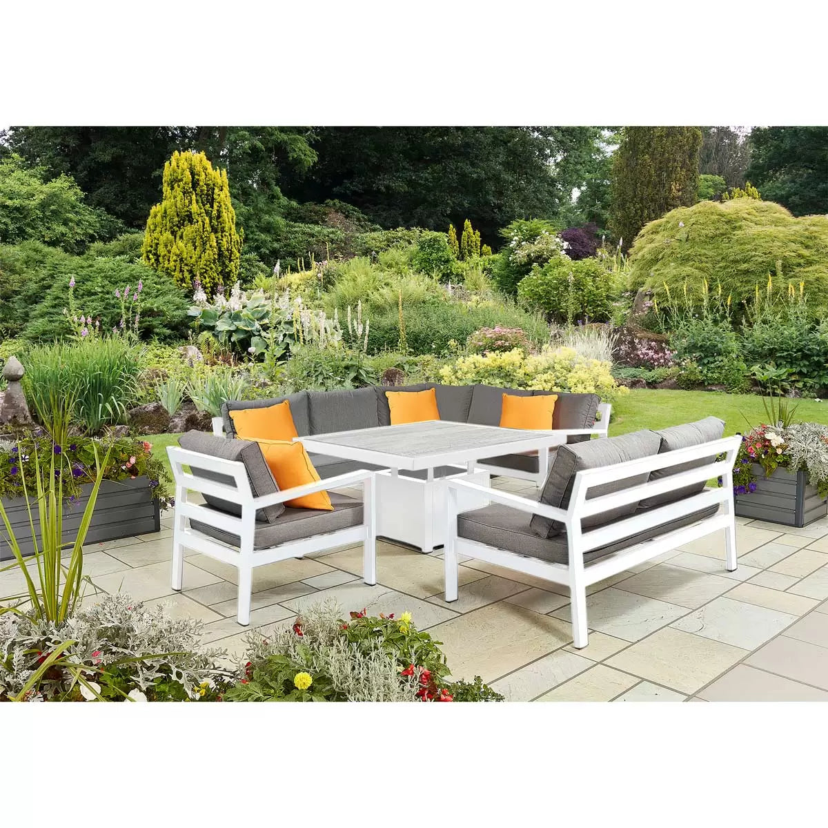 Stone Garden 4 Piece Deep Seating Corner Patio Set with Dual Height Ceramic