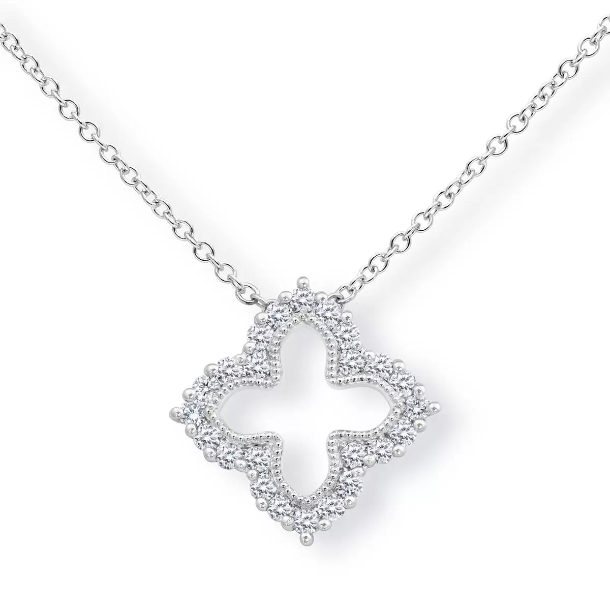 0.38ctw Round Brilliant Cut Diamond Quatrefoil Pendant, 18ct White Gold