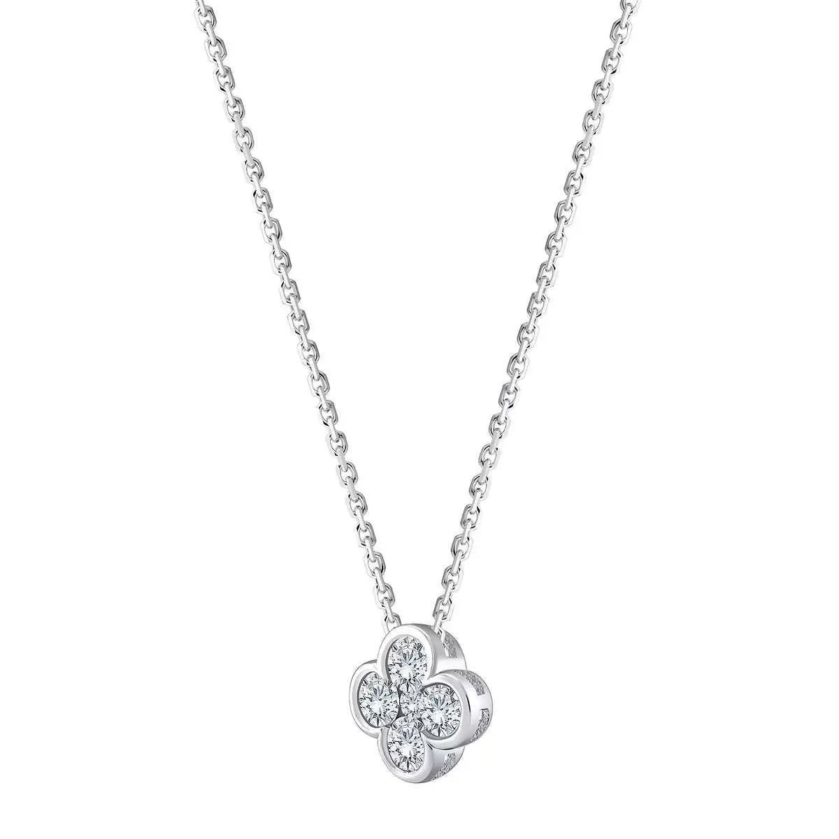 0.50ctw Round Brilliant Cut Diamond Clover Pendant, 14ct White Gold
