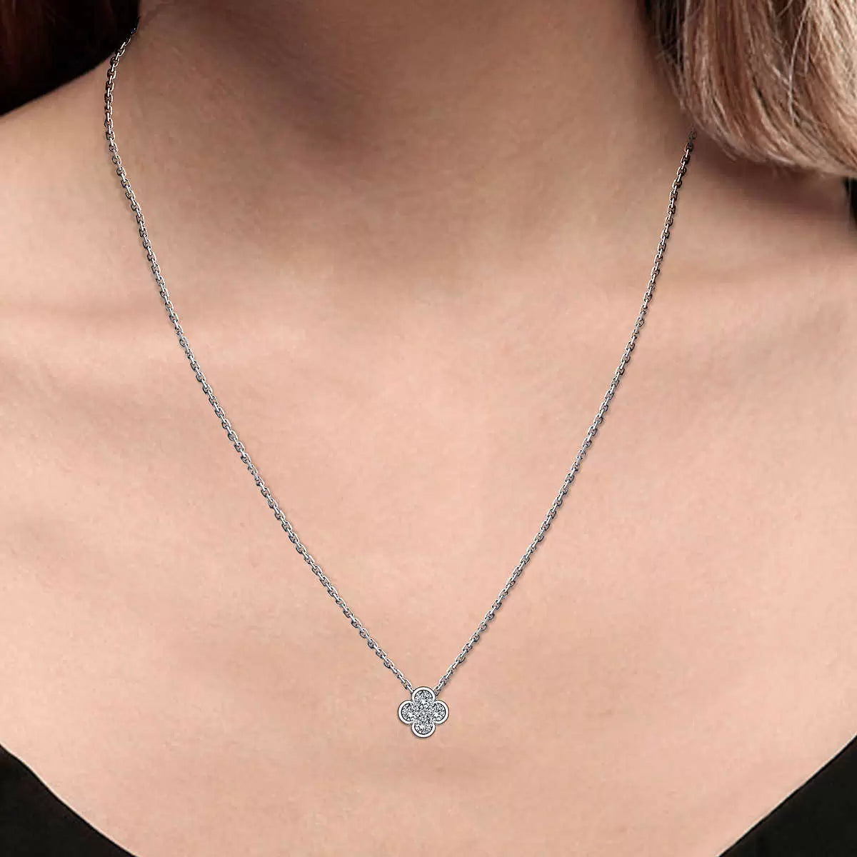 0.50ctw Round Brilliant Cut Diamond Clover Pendant, 14ct White Gold