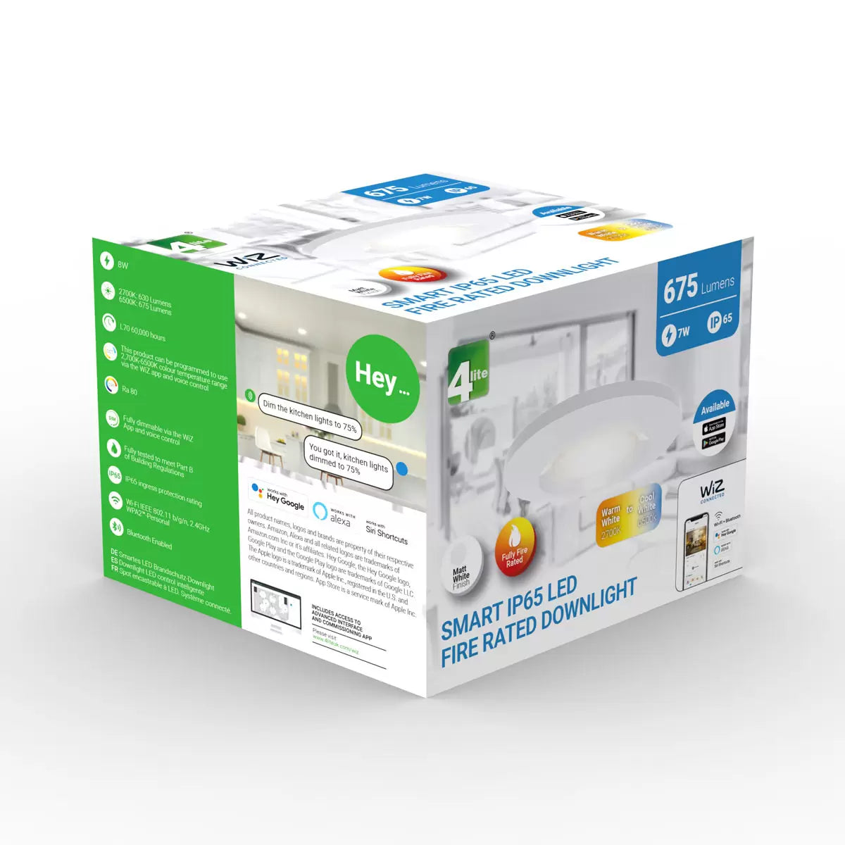 4lite WiZ Connected LED Fire Rated IP65 Downlight White