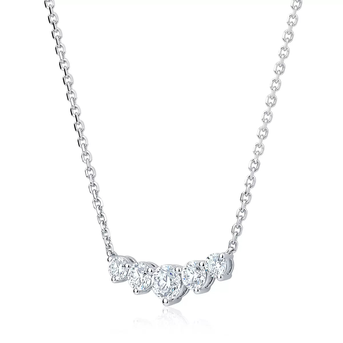 1.00ctw Round Brilliant Cut Diamond 5-Stone Necklace, 14ct White Gold