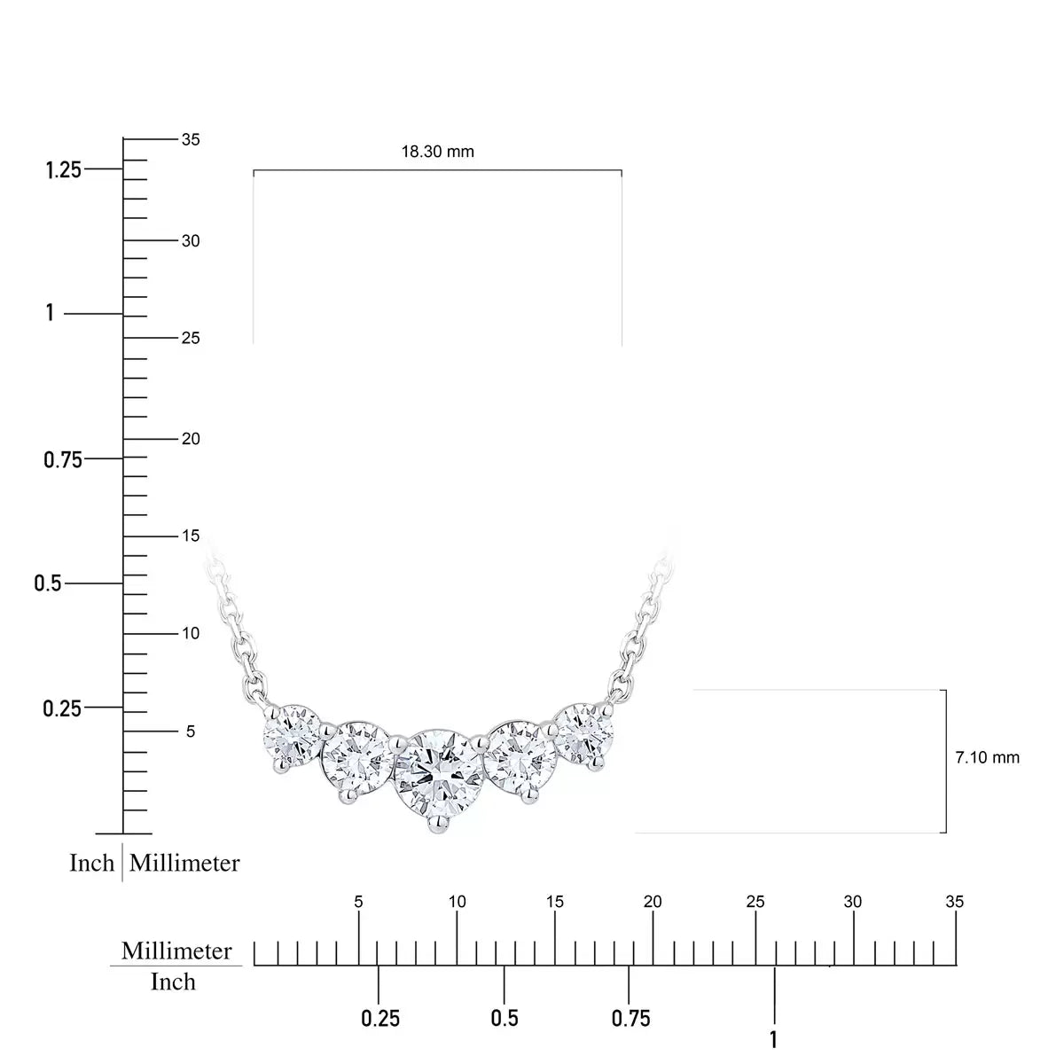 1.00ctw Round Brilliant Cut Diamond 5-Stone Necklace, 14ct White Gold