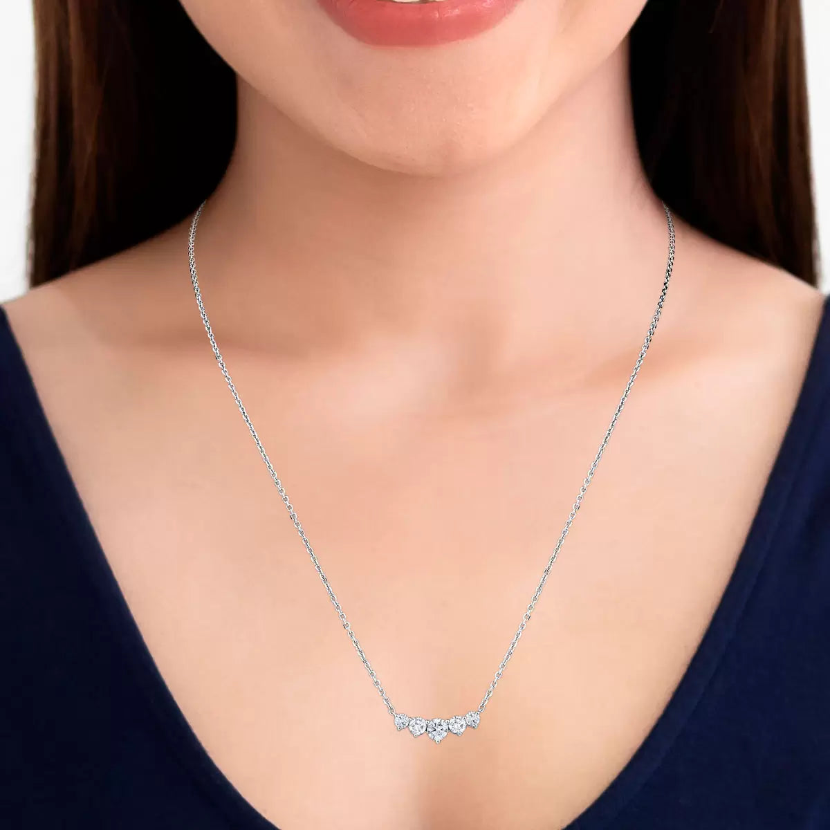 1.00ctw Round Brilliant Cut Diamond 5-Stone Necklace, 14ct White Gold