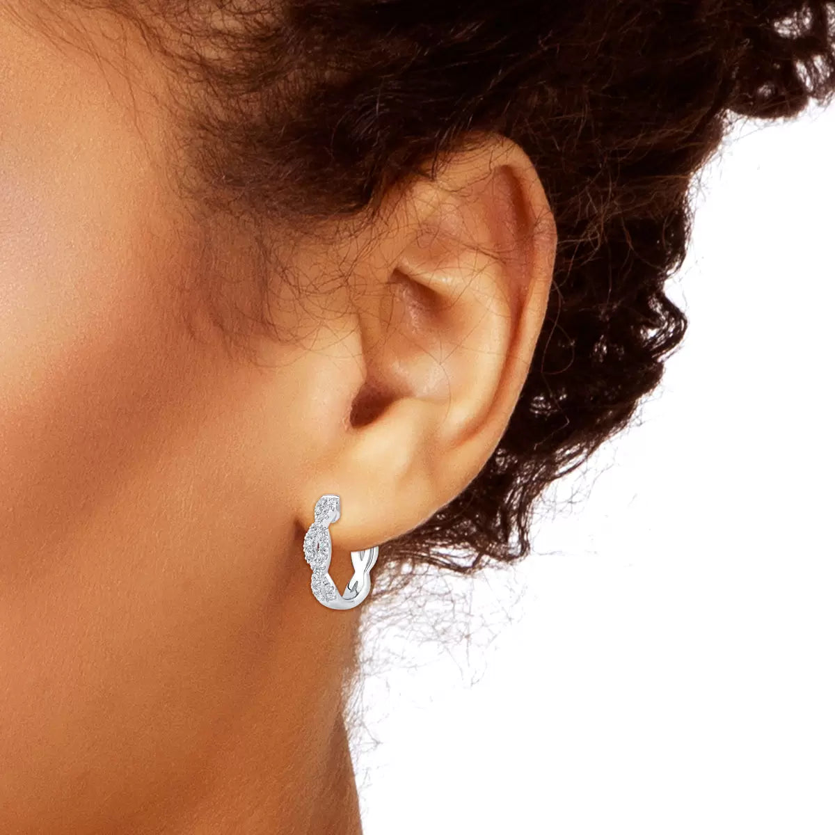 0.30ctw Round Brilliant Cut Diamond Twist Hoop Earrings, 18ct White Gold