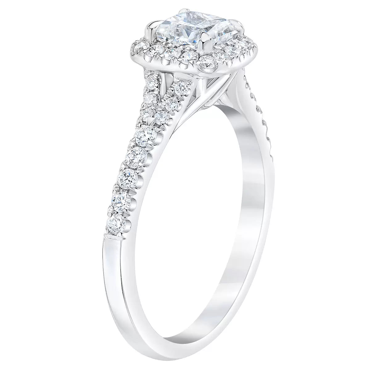 1.07ctw Princess & Round Brilliant Cut Diamond Halo Ring, 18ct White Gold