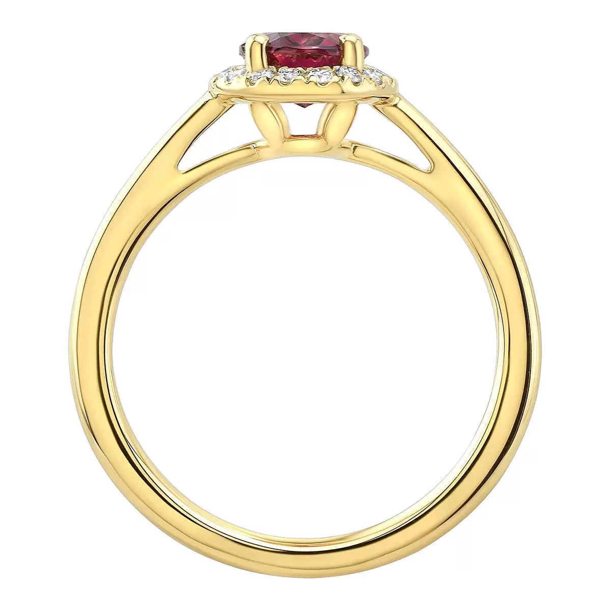 Oval Cut Garnet & 0.13ctw Diamond Ring, 14ct Yellow Gold