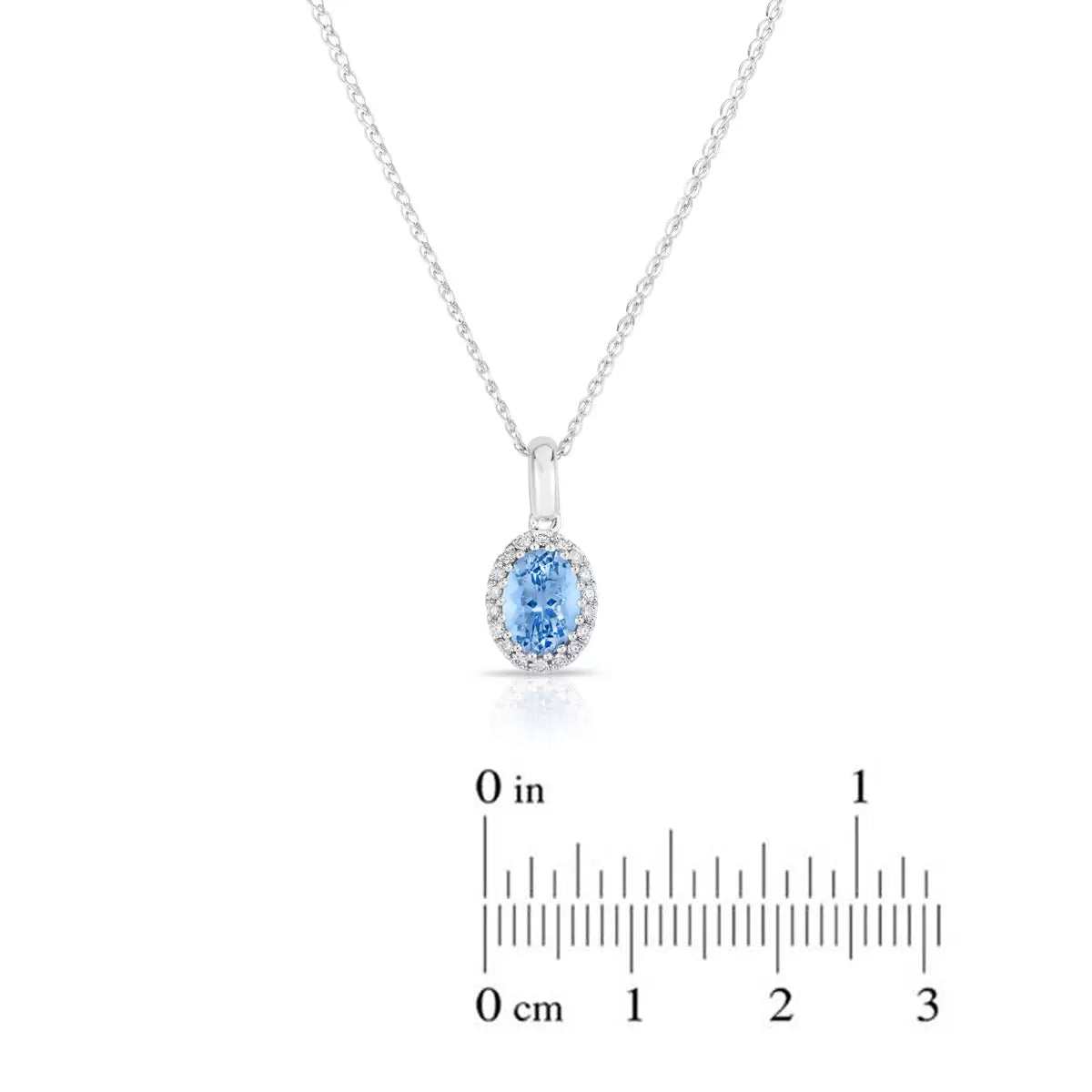 Oval Cut Aquamarine & 0.09ctw Diamond Necklace, 14ct White Gold