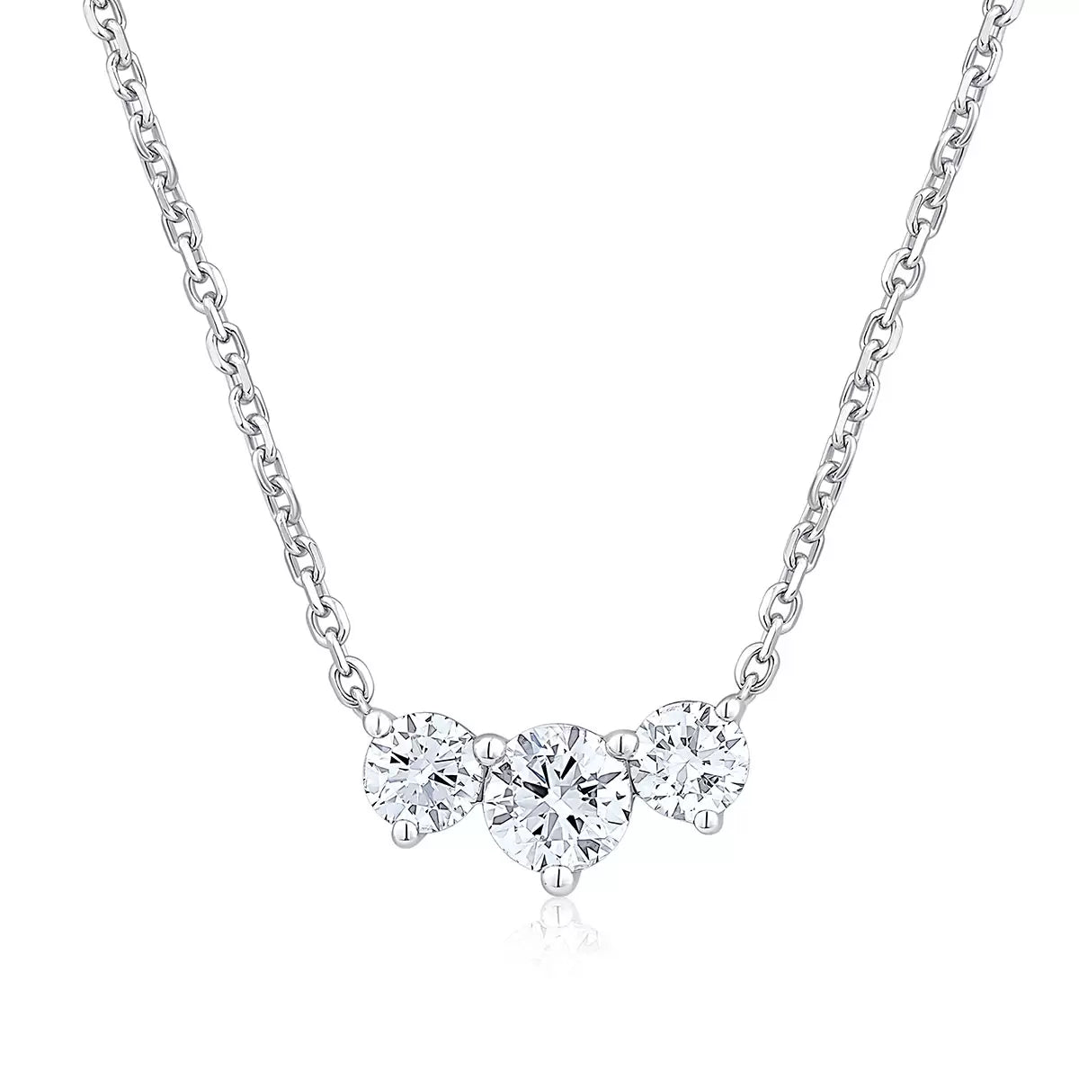 1.00ctw Round Brilliant Cut Diamond 3-Stone Necklace, 18ct White Gold