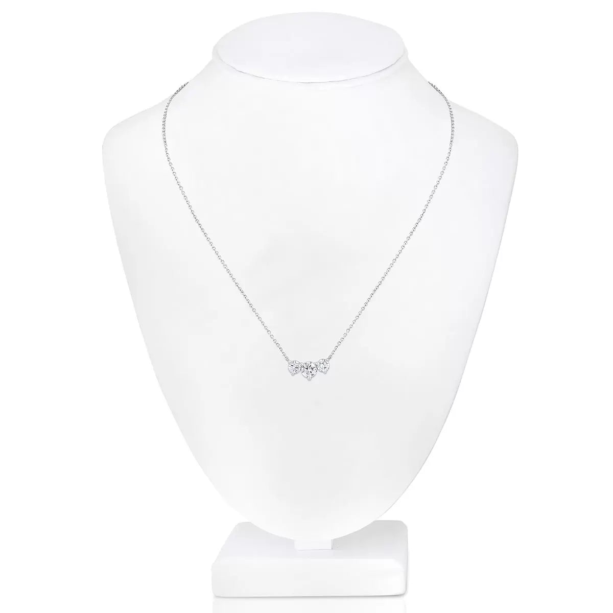 1.00ctw Round Brilliant Cut Diamond 3-Stone Necklace, 18ct White Gold