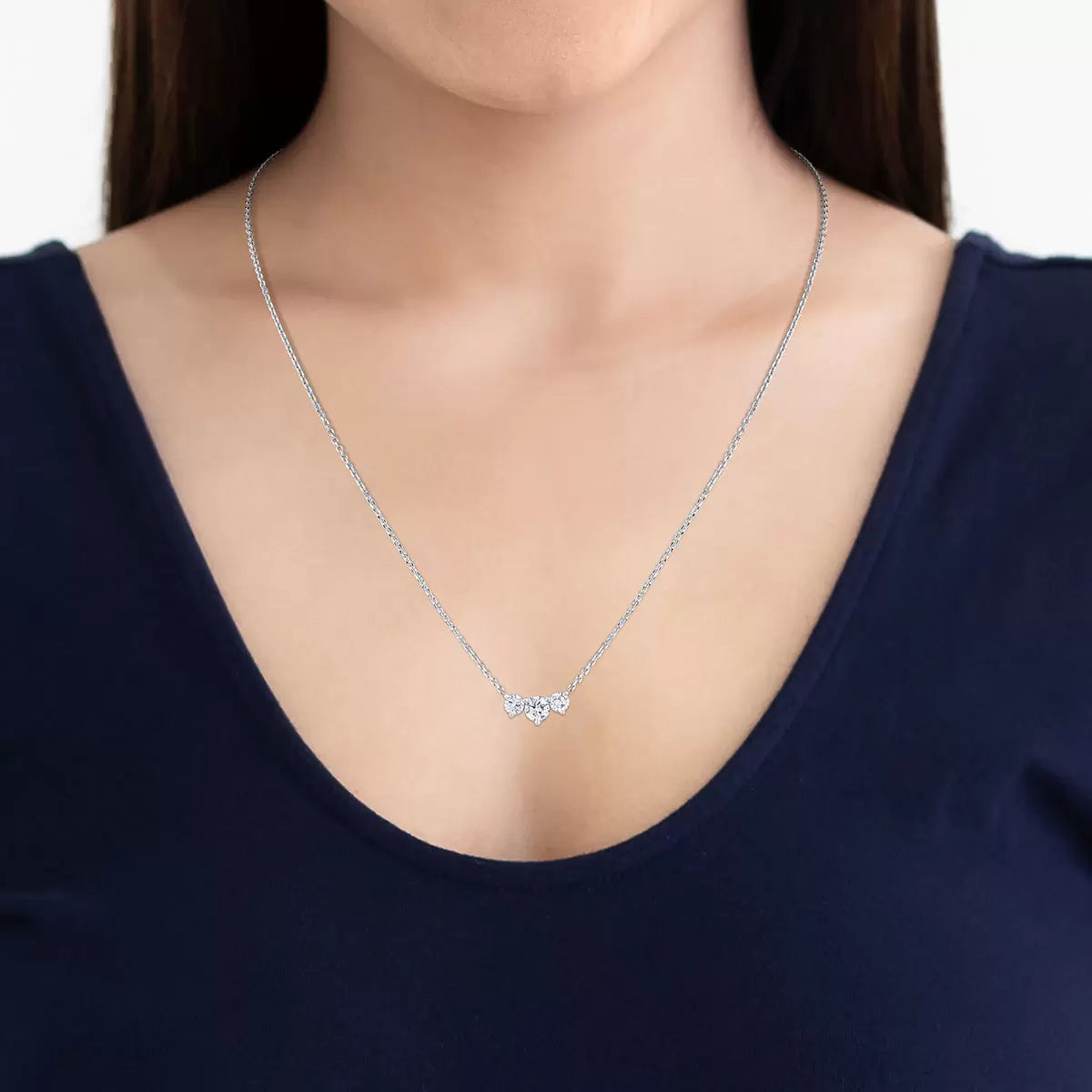 1.00ctw Round Brilliant Cut Diamond 3-Stone Necklace, 18ct White Gold