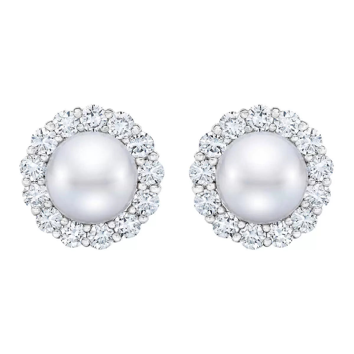 9-10mm Cultured Freshwater White Pearl & 1.95ctw Diamond Earrings, 14ct White