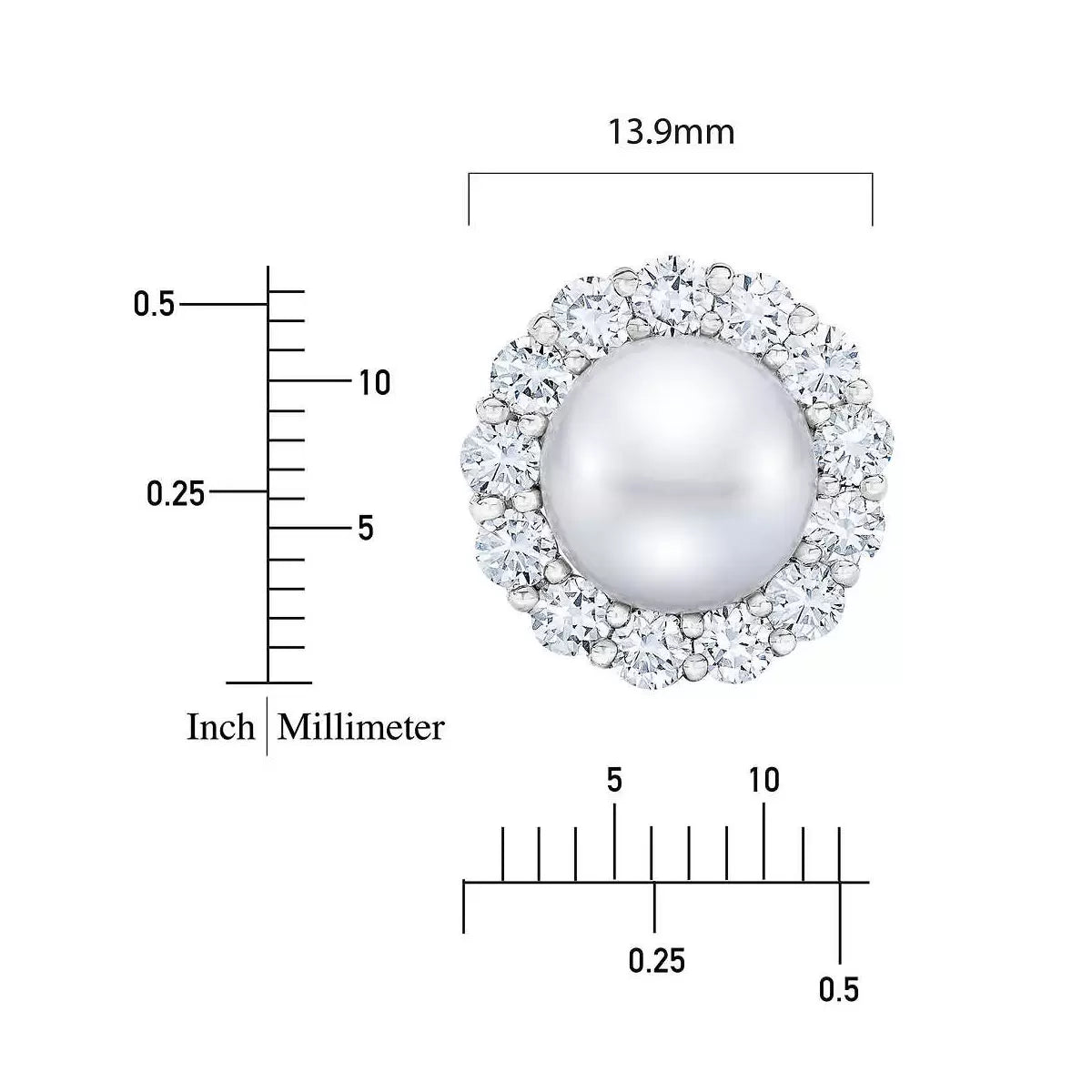 9-10mm Cultured Freshwater White Pearl & 1.95ctw Diamond Earrings, 14ct White