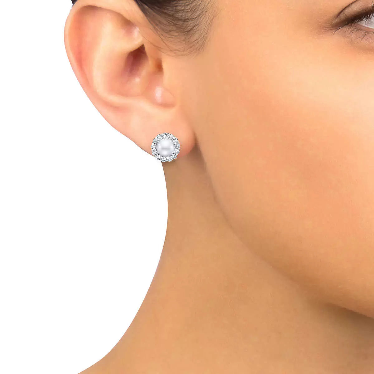 9-10mm Cultured Freshwater White Pearl & 1.95ctw Diamond Earrings, 14ct White