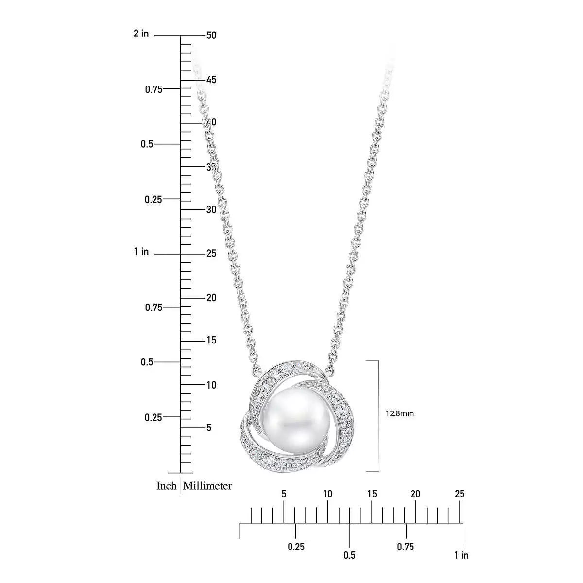7.5-8mm Cultured Freshwater White Pearl & 0.25ctw Diamond Necklace, 14ct White