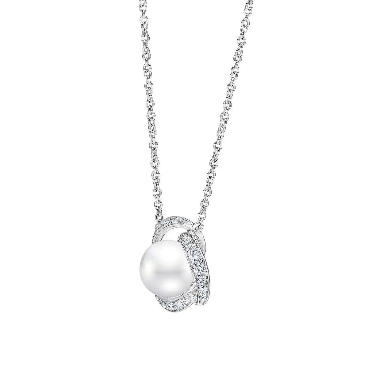 7.5-8mm Cultured Freshwater White Pearl & 0.25ctw Diamond Necklace, 14ct White