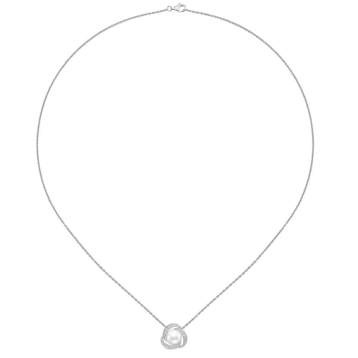 7.5-8mm Cultured Freshwater White Pearl & 0.25ctw Diamond Necklace, 14ct White