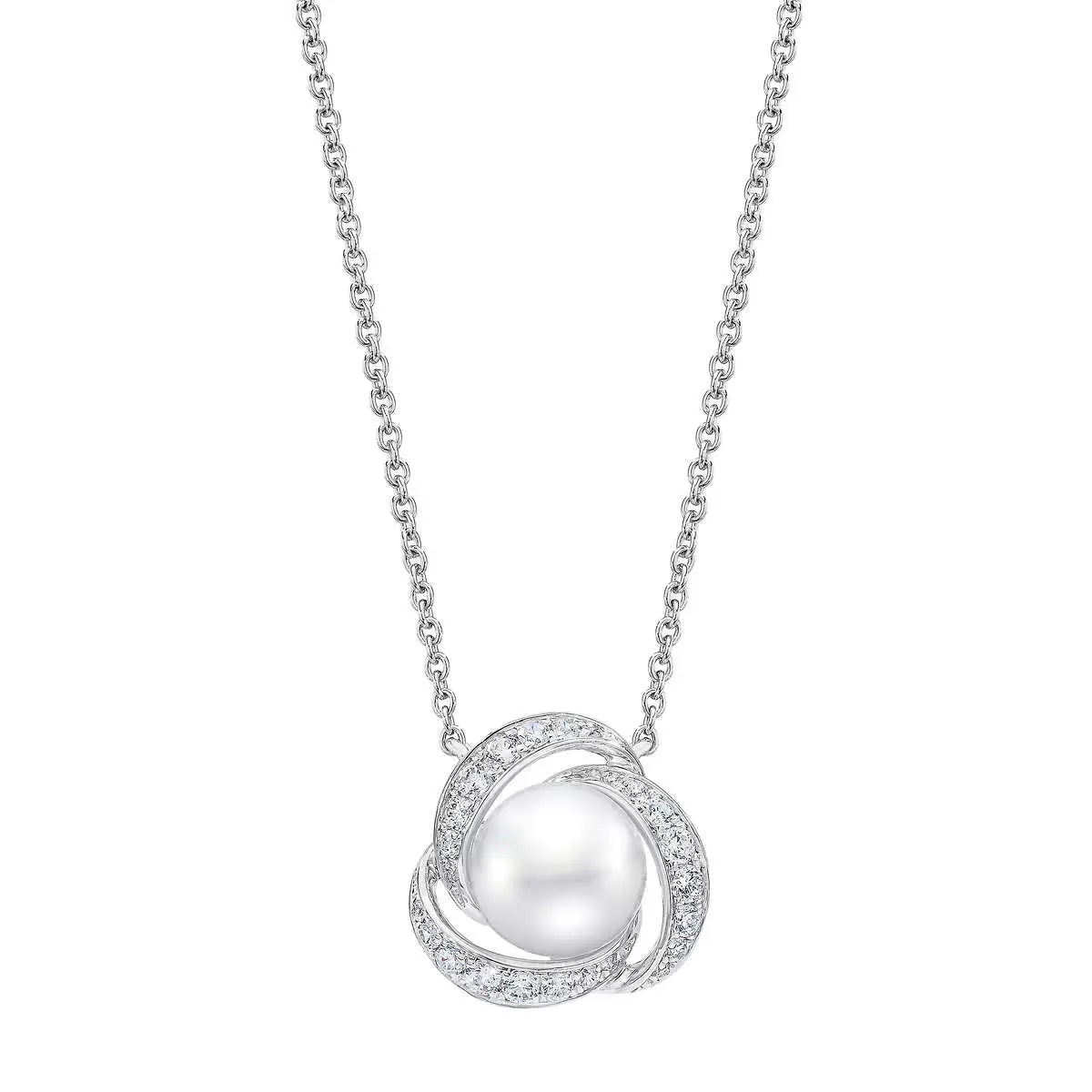 7.5-8mm Cultured Freshwater White Pearl & 0.25ctw Diamond Necklace, 14ct White
