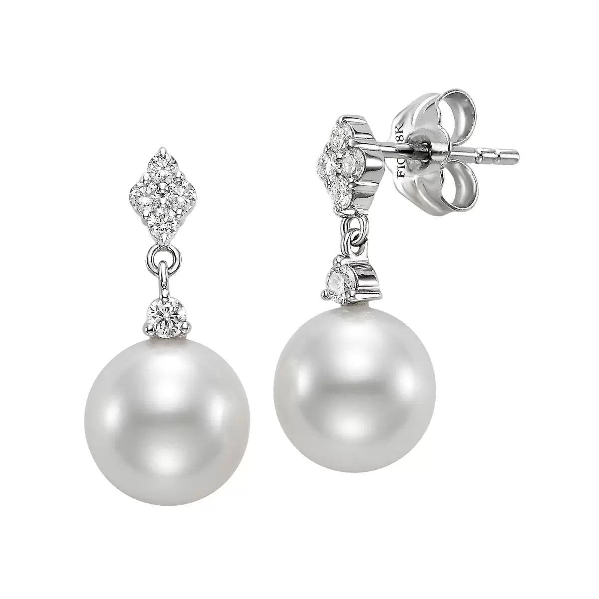 8-8.5mm Cultured Freshwater Pearl & 0.34ctw Round Brilliant Cut Diamond