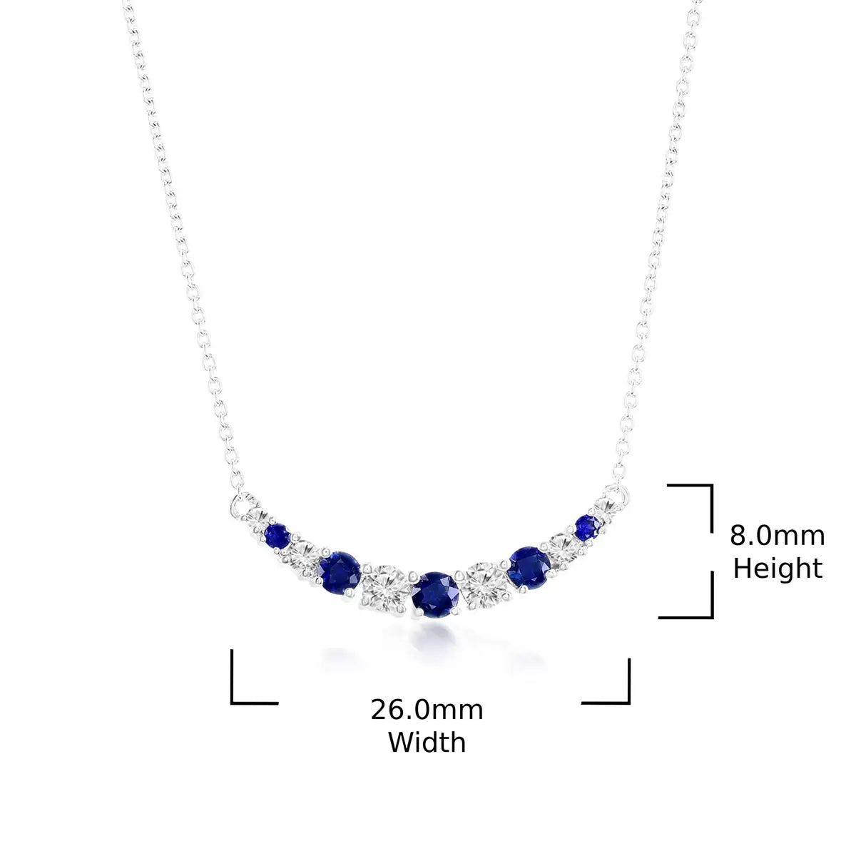 Round Cut Blue Sapphire & 0.37ctw Diamond Necklace, 14ct White Gold