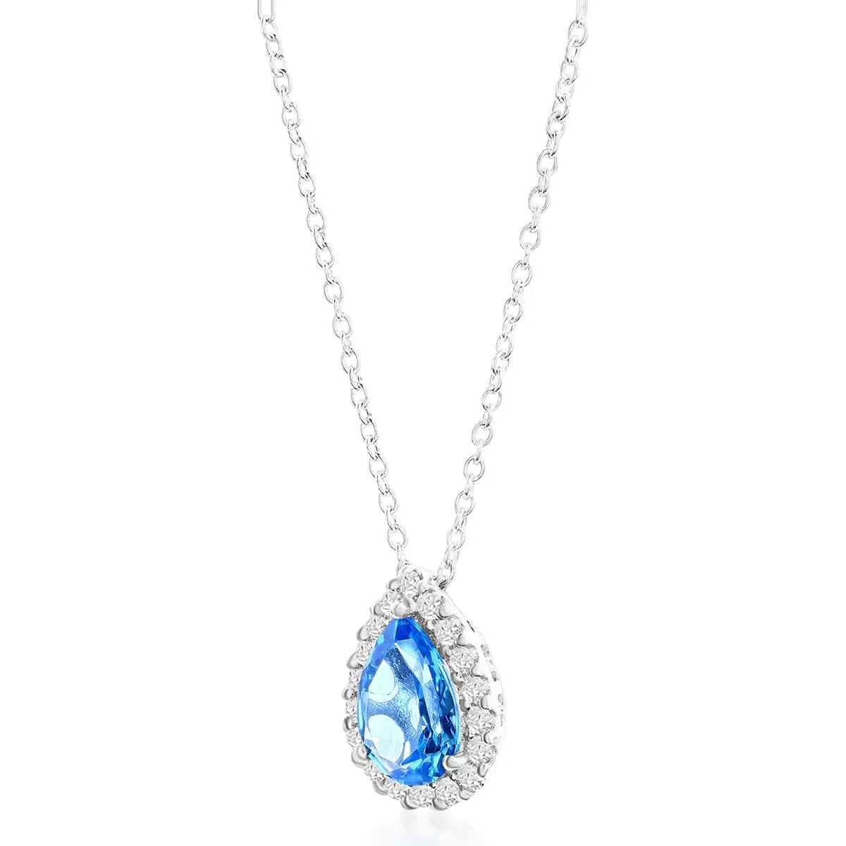 Pear Cut Blue Topaz & 0.43ctw Diamond Necklace, 18ct White Gold
