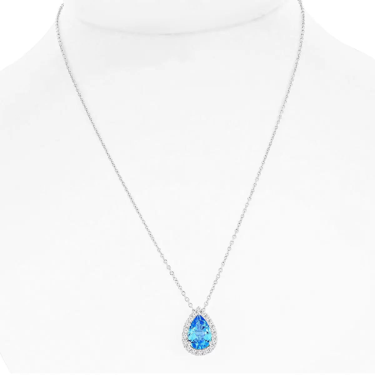 Pear Cut Blue Topaz & 0.43ctw Diamond Necklace, 18ct White Gold