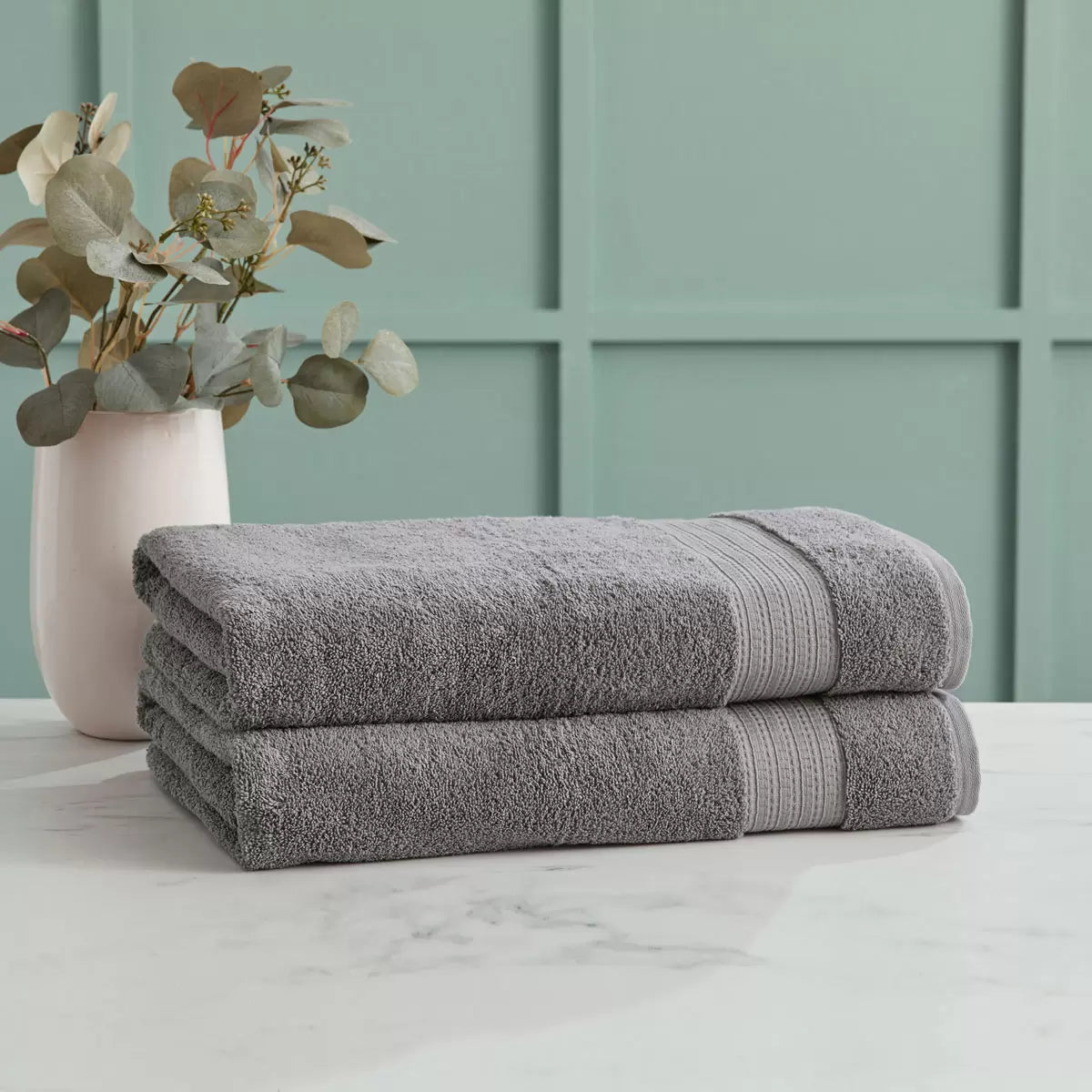 Grandeur 100% Cotton Grey Bath Sheets, 2 Pack