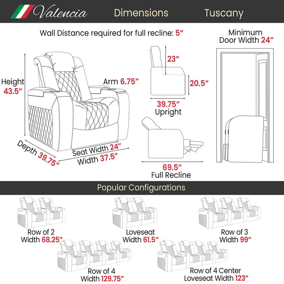 Valencia Tuscany Row of 2 Brown Leather Power Reclining Home Theatre Seating