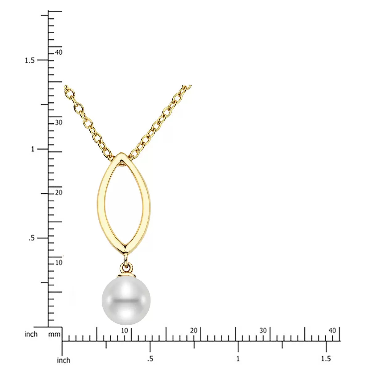 7-7.5mm Cultured Freshwater White Pearl Marquise Drop Pendant, 18ct Yellow Gold