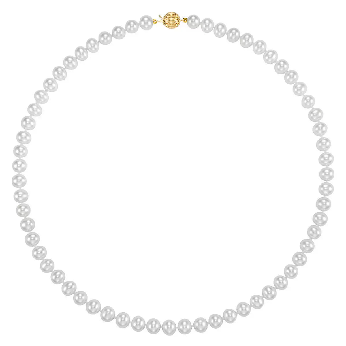 6.5-7mm Cultured Freshwater White Pearl Strand Necklace, 14ct Yellow Gold