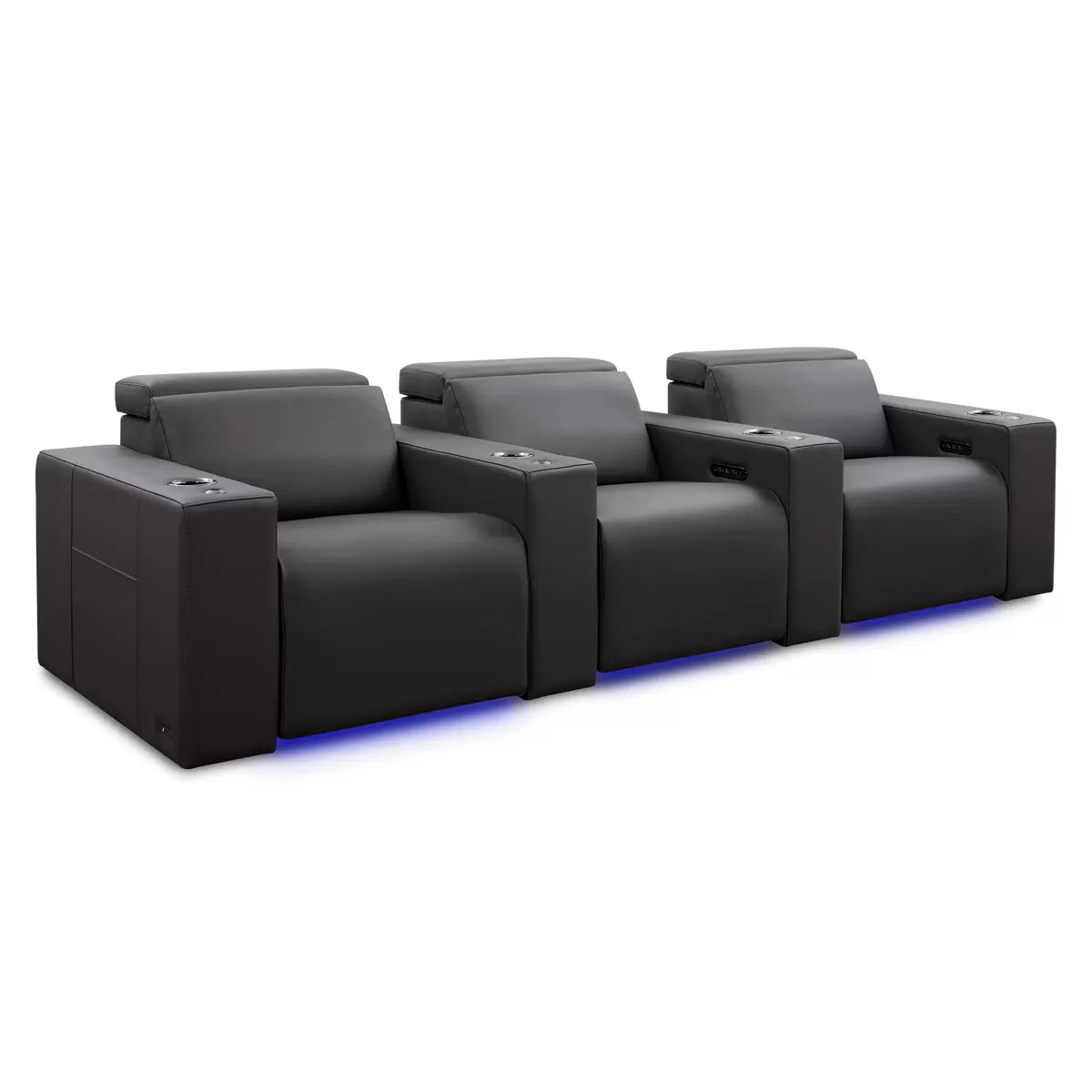 Valencia Barcelona Row of 3 Black Leather Power Reclining Home Theatre Seating