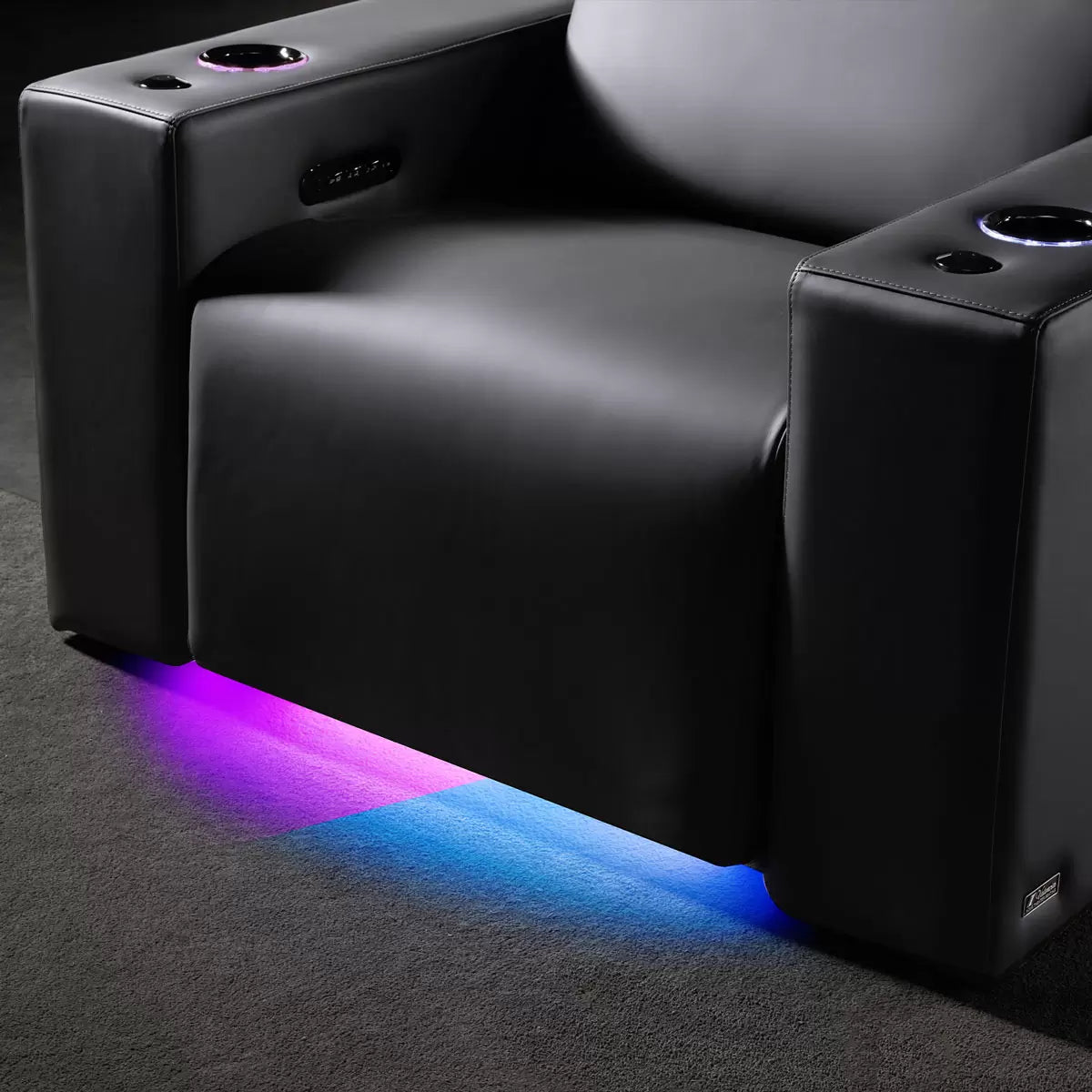 Valencia Barcelona Row of 3 Black Leather Power Reclining Home Theatre Seating