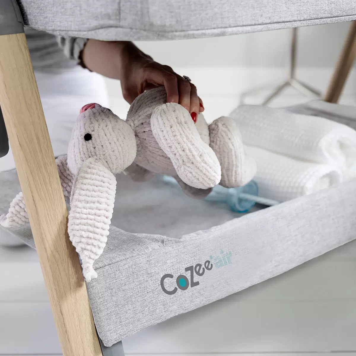 Tutti Bambini CoZee Air Bedside Rocking Crib, Oak & Silver