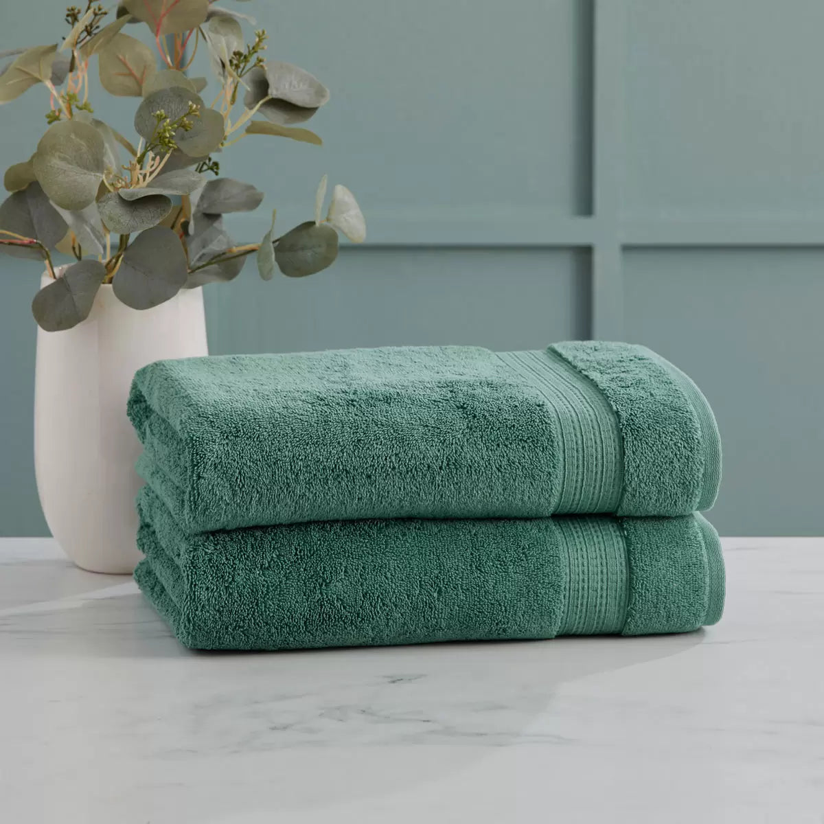 Grandeur 100% Cotton Green Bath Sheets, 2 Pack