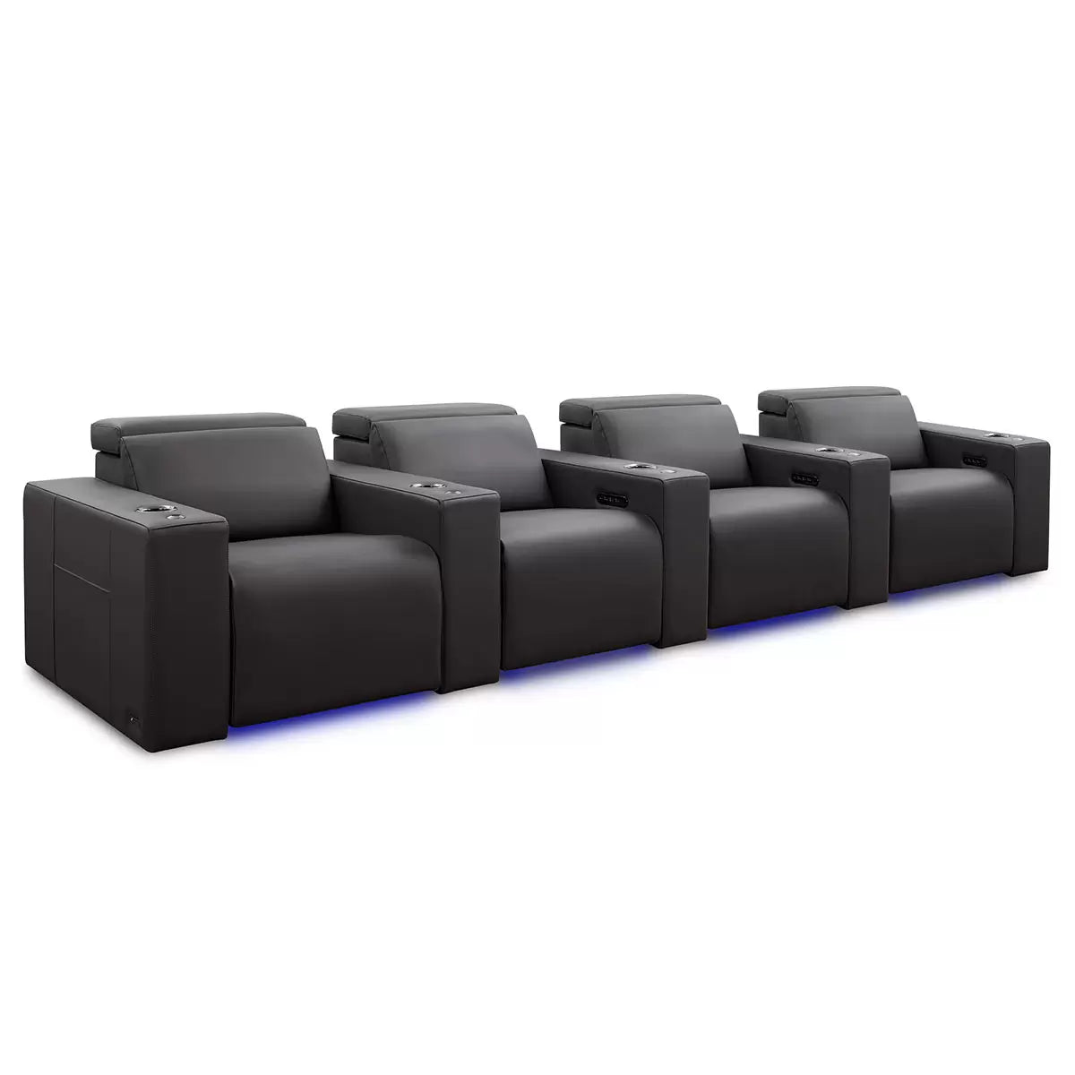 Valencia Barcelona Row of 4 Black Leather Power Reclining Home Theatre Seating