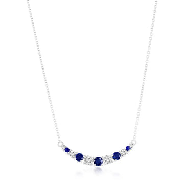 Round Cut Blue Sapphire & 0.37ctw Diamond Necklace, 14ct White Gold