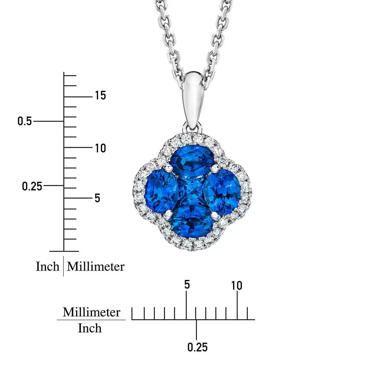 Oval & Princess Cut Blue Sapphire & 0.13ctw Diamond Clover Pendant, 14ct White