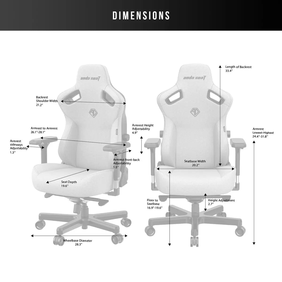 anda seaT Kaiser Series 3 Large Fabric Gaming Chair, Grey, view 3