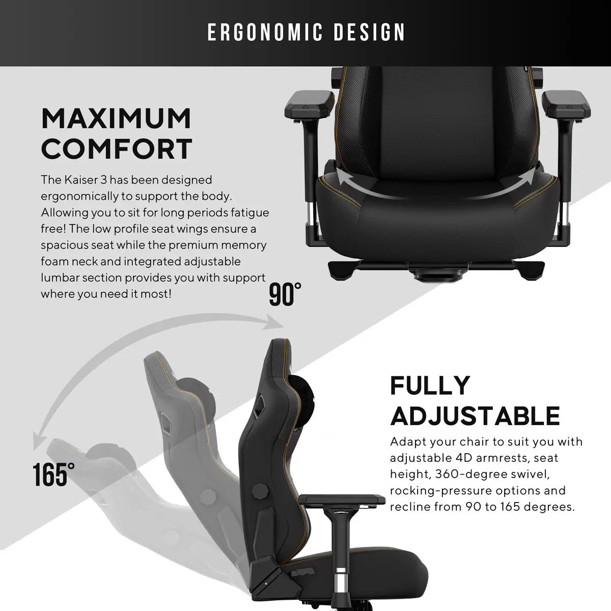 anda seaT Kaiser Series 3 Extra Large Gaming Chair, Black, view 4