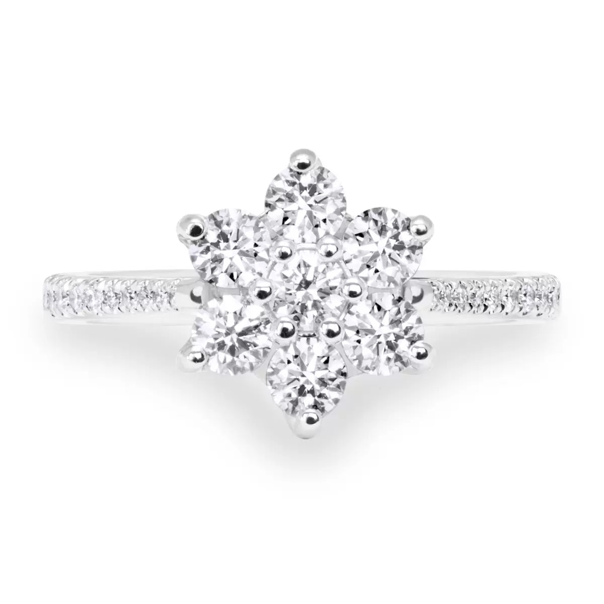 1.00ctw Round Brilliant Cut Diamond Daisy Ring, 18ct White Gold