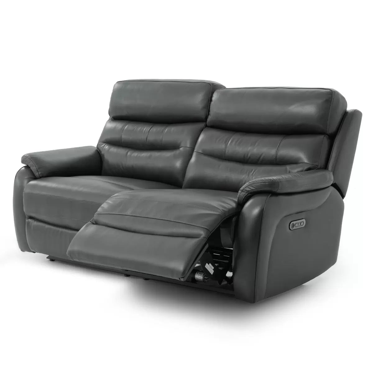 Fletcher Dark Grey Leather Power Reclining Large 2 Seater Sofa with Power