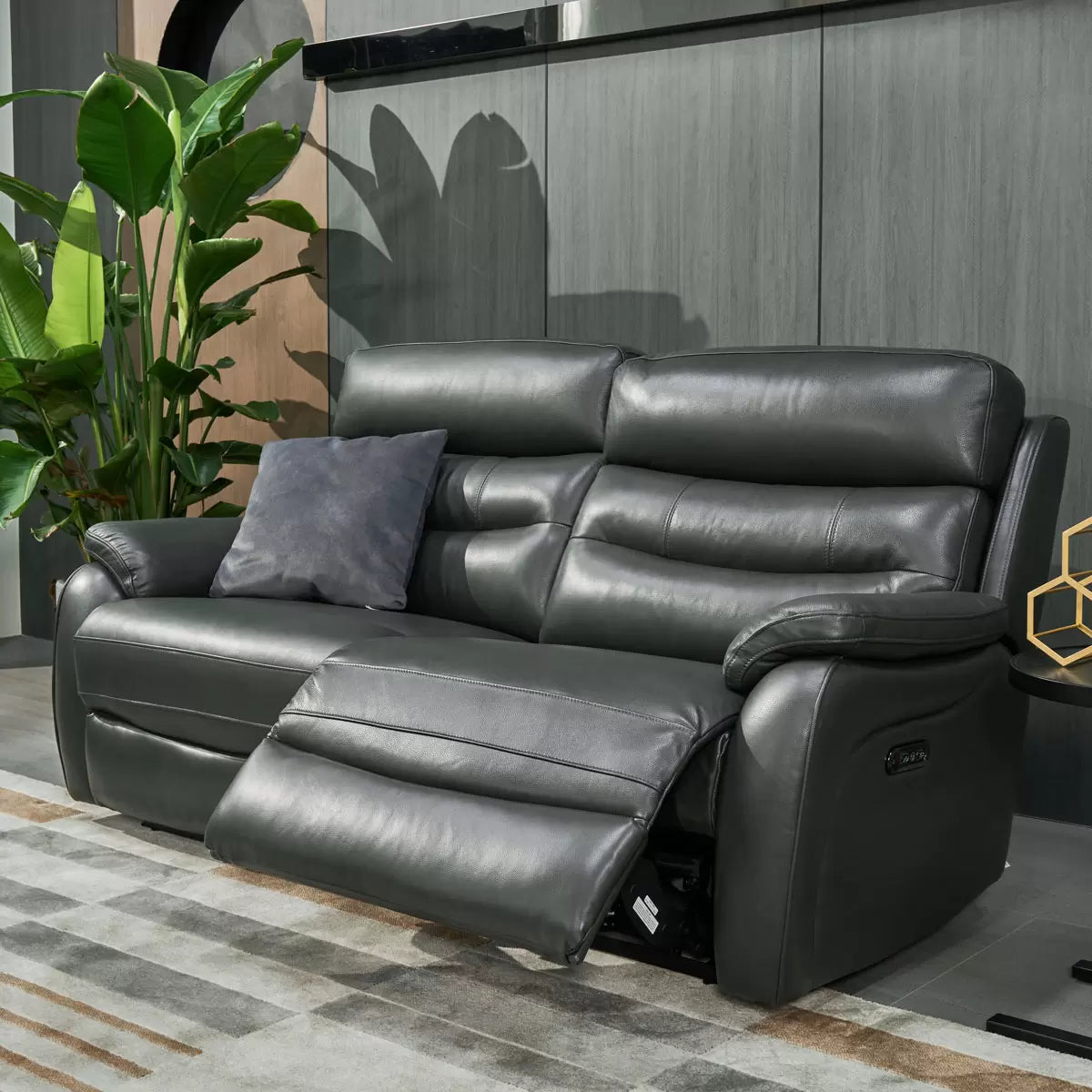 Fletcher Dark Grey Leather Power Reclining Large 2 Seater Sofa with Power