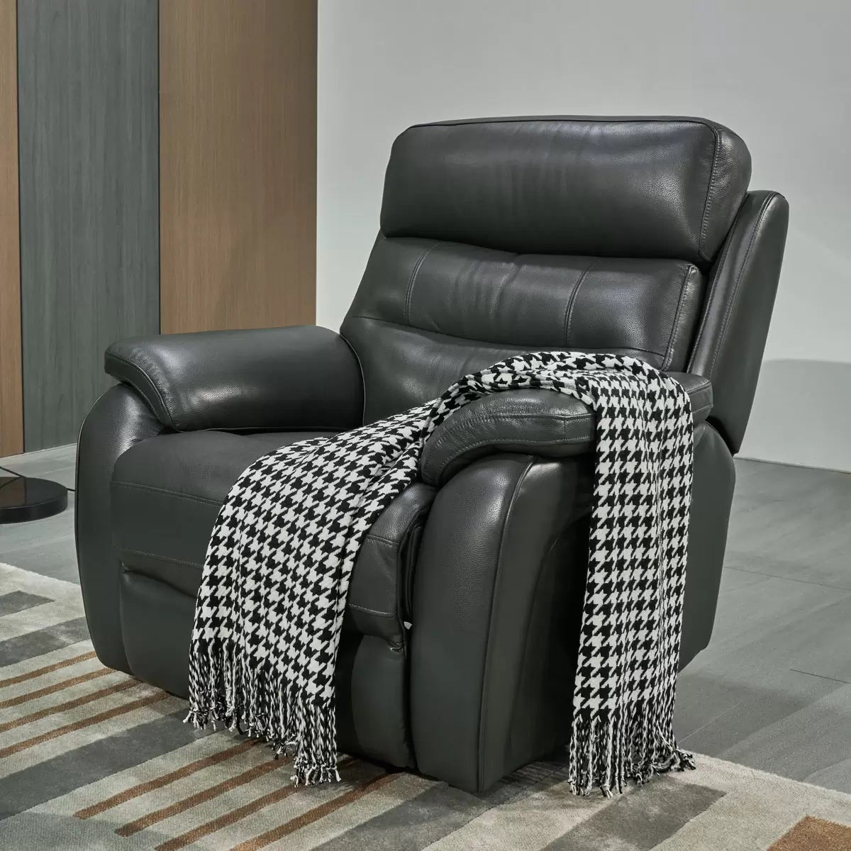 Fletcher Dark Grey Leather Power Recliner Armchair with Power Headrest, view 5