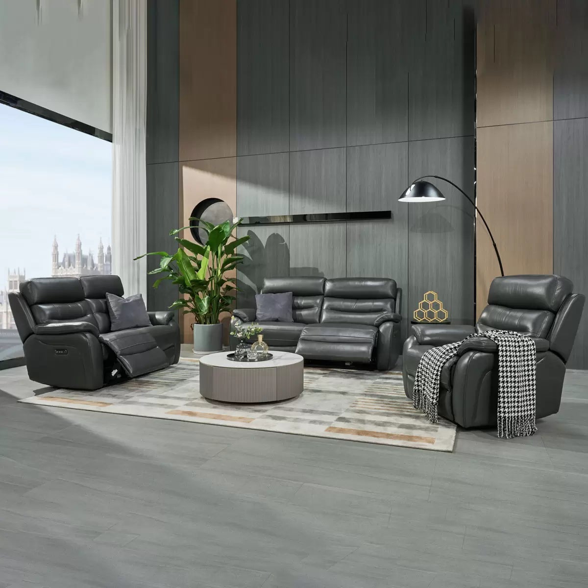 Fletcher Dark Grey Leather Power Recliner Armchair with Power Headrest, view 8