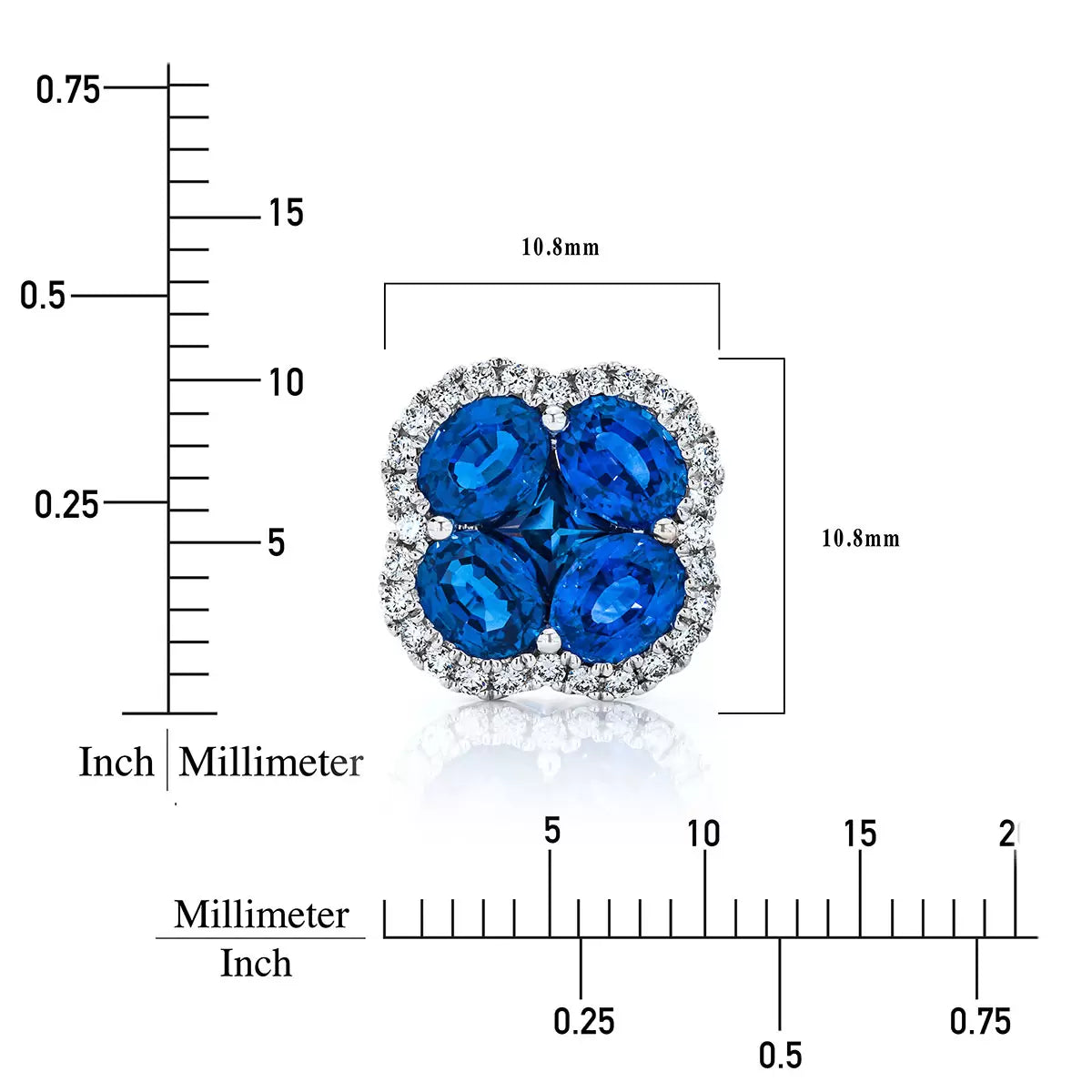 Oval & Princess Cut Blue Sapphire & 0.27ctw Diamond Clover Stud Earrings, 14ct