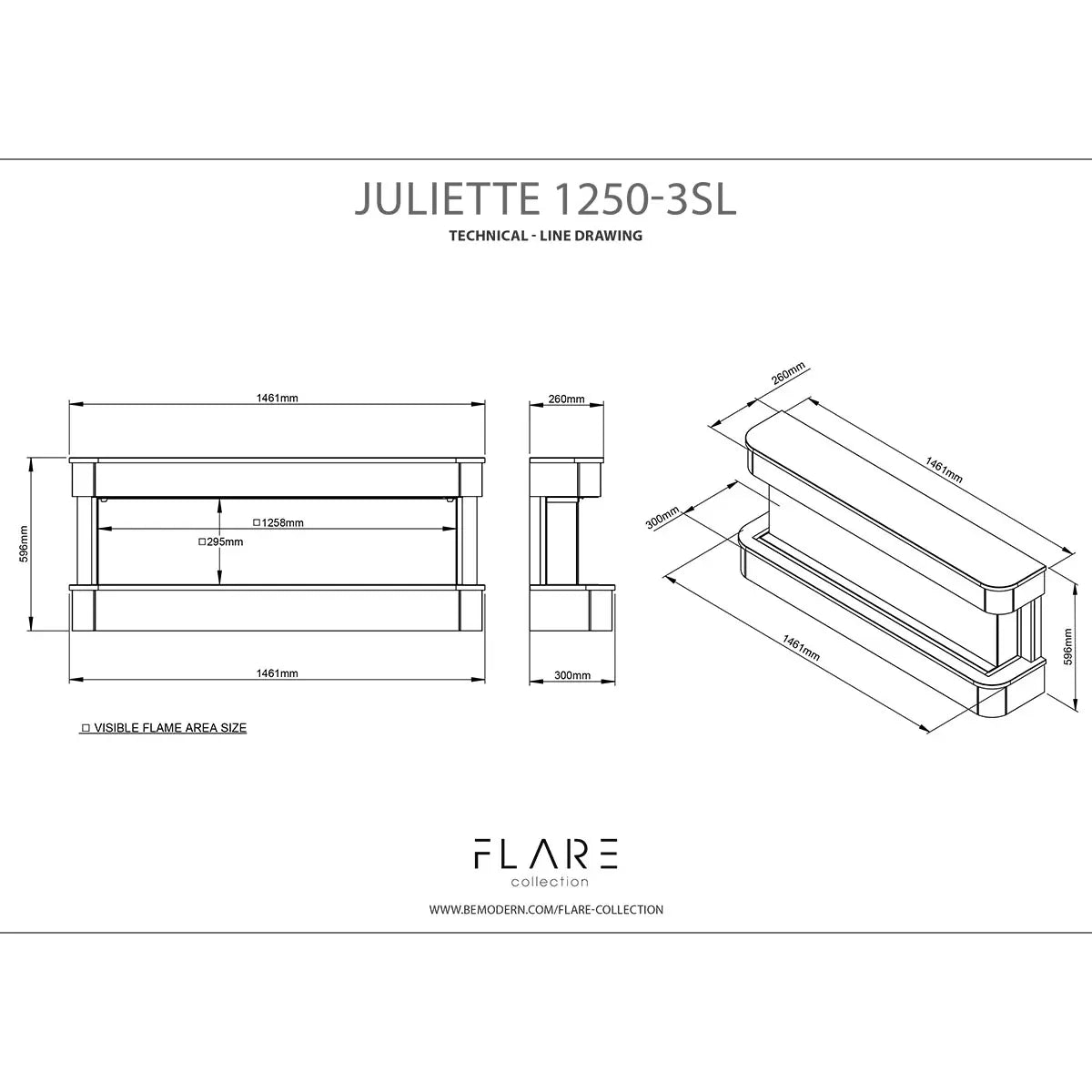 Flare Juliette 3-Sided Wall Mounted Electric Fireplace in Cream, 2kW