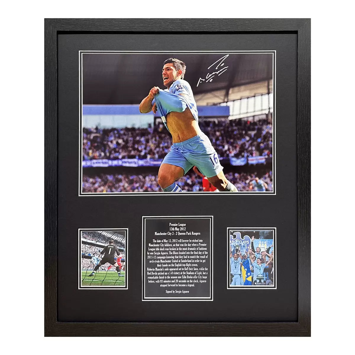 Sergio Aguero Signed Framed Manchester City Football Photograph