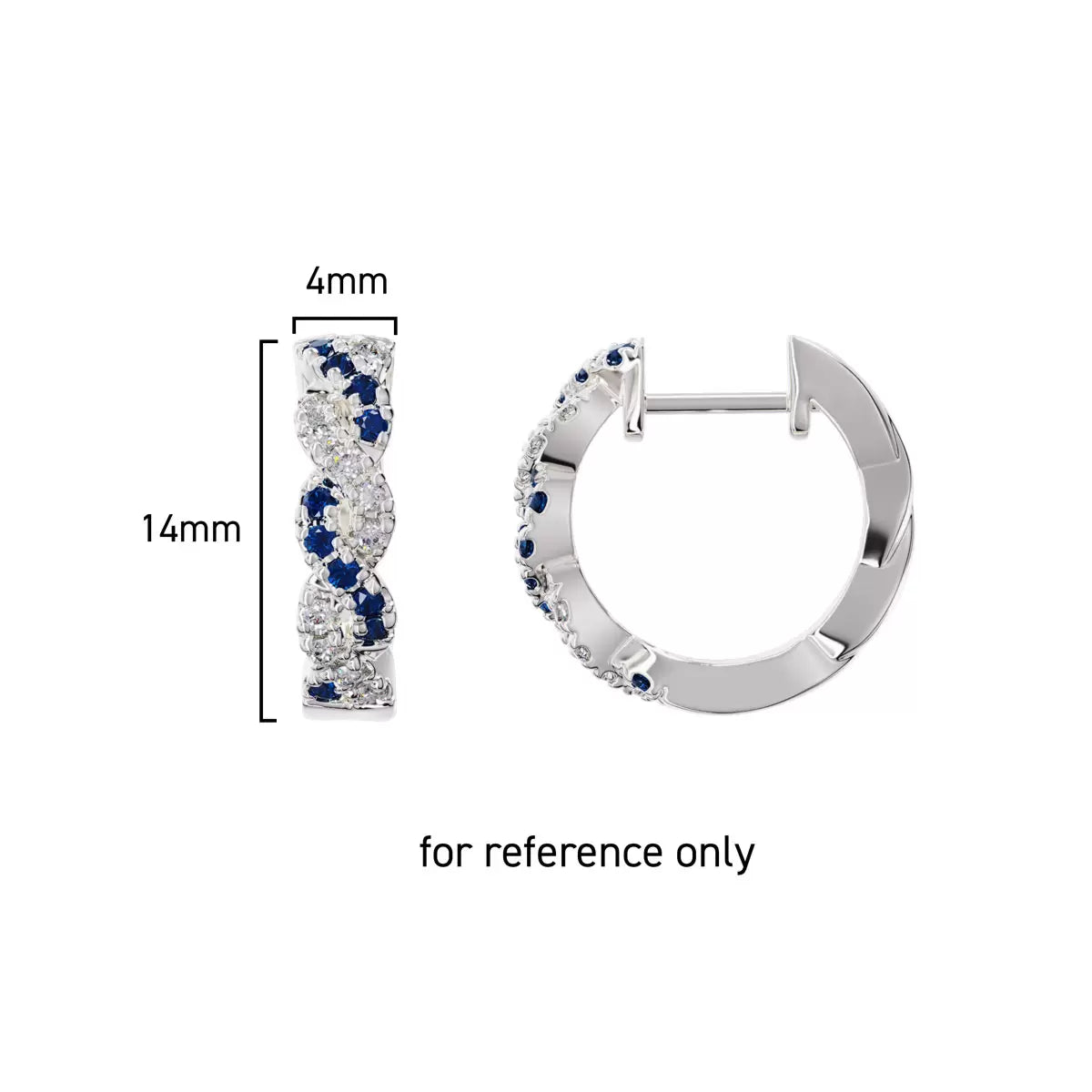 Round Cut Blue Sapphire & 0.18ctw Diamond Hoop Earrings, 14ct White Gold
